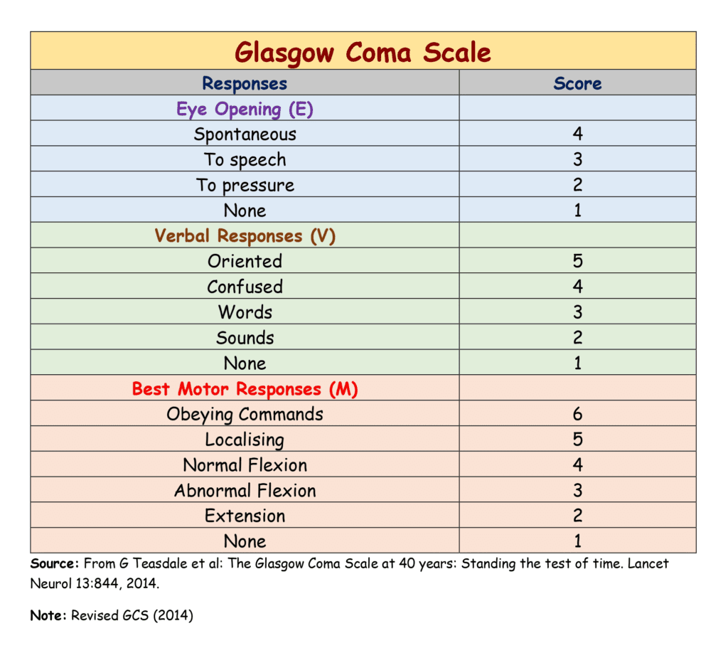 Glasgow Coma Scale Calculator based on these parameters